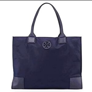 Tory Burch Navy Blue Ella Large Leather and Nylon Tote Purse Handbag